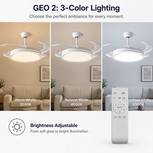 42-inch invisible retractable <b>ceiling</b> fan with <b>lights</b>, smart 3-color <b>dimmable</b> <b>ceiling</b> fan with <b>light</b> ventilation system, etc. - Product Image 2