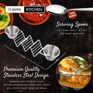 Venta al por mayor Mexican Upgrade Pancake Shell Acero inoxidable Taco Stand Up Holders con juego de tazas de Salsa - Product Image 5