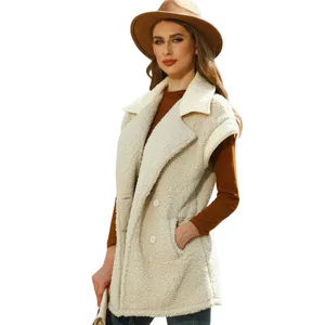 Casaco de lã de 400 g por atacado, colete de pele polar de alta qualidade para mulheres, bolso grosso e quente de inverno
