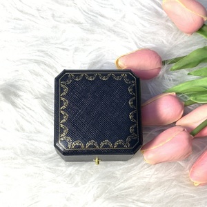 Luxury Octagonal Leather Jewelry <b>Box</b> With Lock For Ring Gift <b>Packaging</b> Dark Blue Velvet Interior Ring for Women Anniversary - Product Image 2