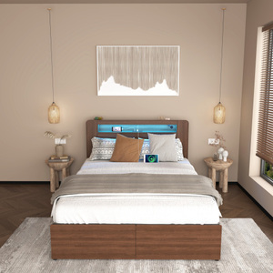 Modern Adjustable Floating <b>Queen</b> <b>Bed</b> Frame with LED Lights Charging Station Storage Headboard - Product Image 3