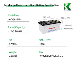 Batterie au plomb sèche préchargeée à bon prix 12V 240Ah 6-CQA-260 – Batteries super robustes pour démarrage de navires/camions commerciaux - Product Image 2