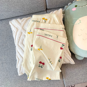 Sweet Cherry Print Langarm Langhose Bequeme Frauen Milch Seide Revers Bequeme Homewear Pyjamas - Product Image 6