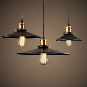 <span class=keywords><strong>Lustre</strong></span> de style américain rétro industriel en fer, restaurant, balcon, couloir, entrée, petit abat-jour en fer <span class=keywords><strong>noir</strong></span> en forme de soucoupe volante - Product Image 2