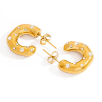 SUMMLY Pendientes de Aro Abierto en Forma de C Irregular con Cristales y Baño de Oro de 18K, Joyería para Mujer, Estilo Hip Hop Urbano, Regalo