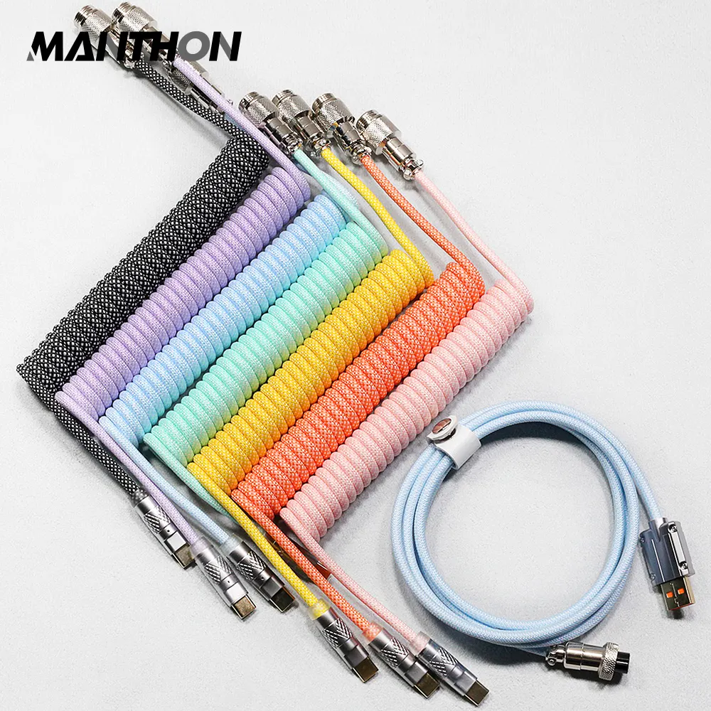 LOOP Aviator Connector Cable USB A to Type C GX12 Aviation For Mechanical Keyboard Cotton RGB Light Coiled Aviator Data Cable
