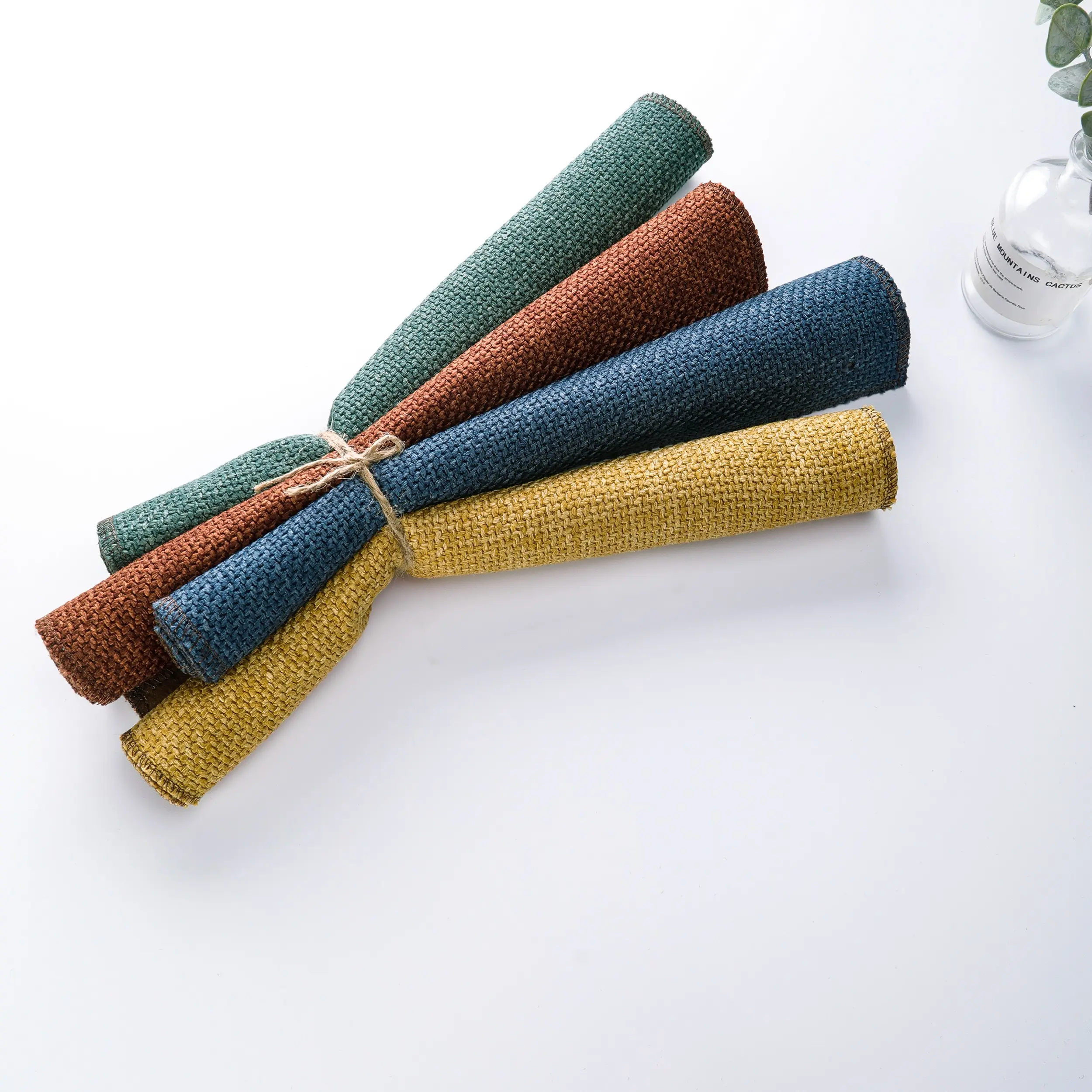 2024 telas personalizadas tela con patrón cruzado estilo natural tejido 100% poliéster tapicería sofá tela