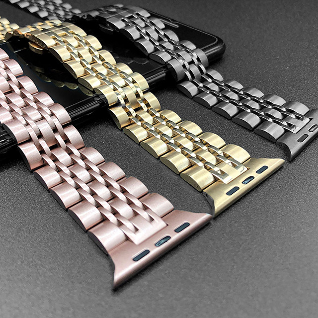 Replacement 304 Stainless Steel Material Watch Strap 5 Beads Link Bracelet for Apple Watch 1-10 Smartwatch Straps