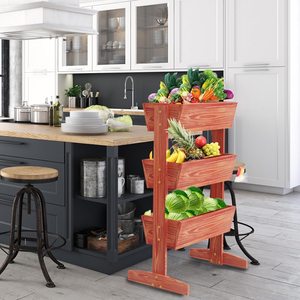 Jardinière surélevée verticale d'intérieur et d'extérieur à 3 niveaux, bac à plantes surélevé en <span class=keywords><strong>bois</strong></span>, support pour légumes et fleurs - Product Image 3