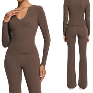 OEM Women's <b>V</b>-<b>Neck</b> <b>Long</b> <b>Sleeve</b> Yoga <b>Top</b> Compression Sports Shirt Elastic Slim Training Breathable Four-Way Stretch T-shirts - Product Image 6