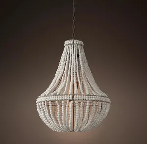 Lustre Empire en perles d'argile shabby chic de style européen Cadre en fer forgé et perles en céramique roulées à la main Lampes suspendues