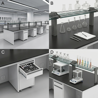Banc central de laboratoire modulaire en acier avec armoires mobiles et options de plans de travail multiples pour laboratoire de recherche