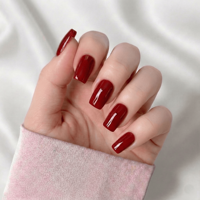 Faux ongles carrés moyens brillants bordeaux profond, réutilisables, en gel souple, certifiés CE, en PMMA, pour l'automne et l'hiver, élégants pour le bureau et les soirées