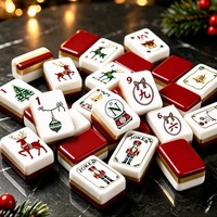 Nouvel ensemble de mahjong de luxe moderne en acrylique, tuiles de mahjong américaines de Noël, jeu de société familial, traîneau, renne, boule de cristal, 4 joueurs