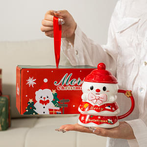 Joli design, bonne qualité, tasse à boire en céramique de Noël avec poignée et couvercle - Product Image 6