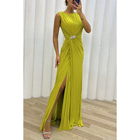 Élégante Robe Longue Jaune 2025 pour Femme, Sans Manches, Coupe Slim, Plissée, Décoration de Taille Diamant d'Eau, Robe de Soirée de Fête