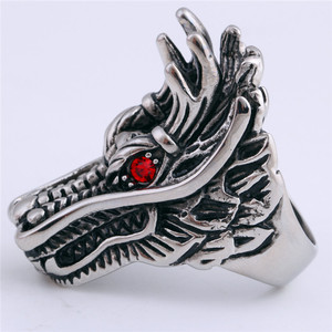 Anillo con Cabeza de Dragón, Color Acero, Joyería para Hombre, Regalo, Diseño de Signo Zodiacal Animal - Product Image 1
