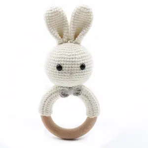 Handgemaakte Houten Ring Bijtring Speelgoed Baby Haak Bunny Rammelaar