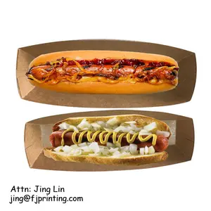 100% compostable özelleştirilmiş baskı gıda ambalajı doğal kahverengi PLA lamine hotdog kağıt tepsisi