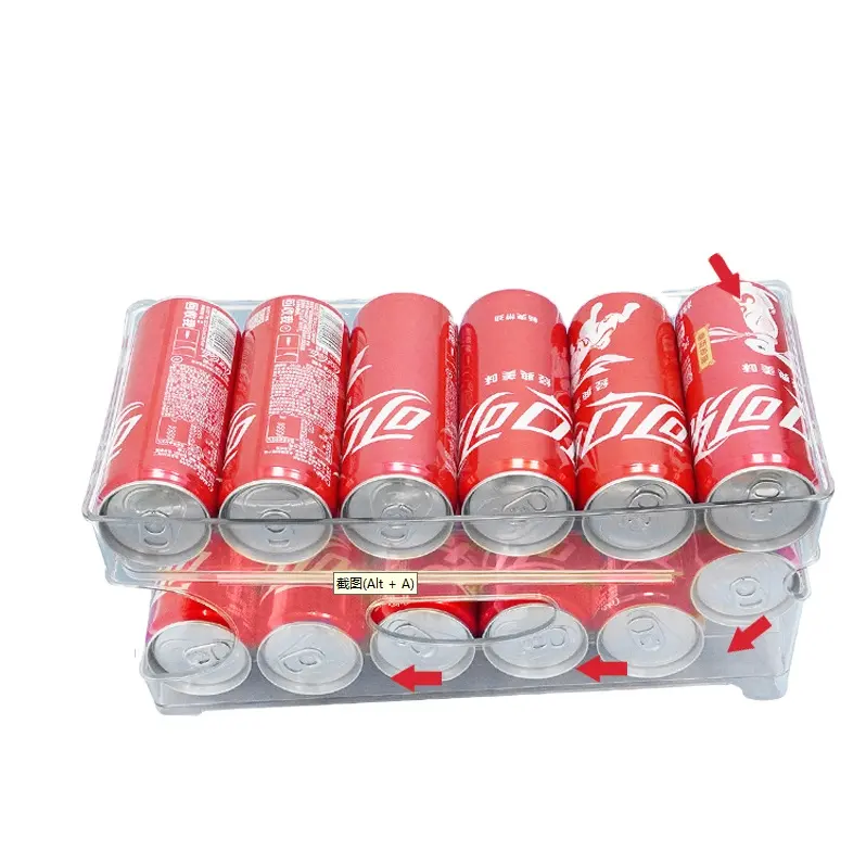 Rack de armazenamento de lata transparente para bebidas, suporte de mesa de cozinha de plástico multifuncional, suporte fácil para refrigerador, com rolos duplos criativos