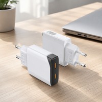 Pengisi Daya GaN 45W dengan Dua Port USB-C, Pengisi Daya Dinding dengan PPS QC3.0 SCP PD Pengisian Cepat, Colokan EU untuk iPhone 15 14 Samsung Ponsel Android