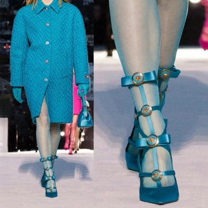 Sandales à talons aiguilles pour femmes avec boucles à nœuds et ornements métalliques, à bride en T longue, en satin, pour l'été, chaussures habillées - Product Image 2