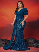 Robes de soirée longues de cérémonie de mariage de luxe taille plus, empire, à taille haute, en dentelle et paillettes, col en V, pour demoiselle d'honneur