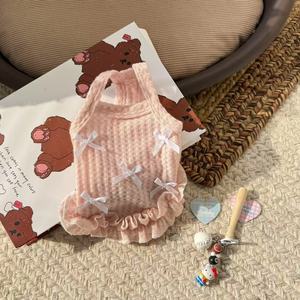 Summer thin and breathable striped vest for pet dogs, <b>cat</b>-themed two-legged suspenders, cute Teddy dog <b>clothes</b> - Product Image 3