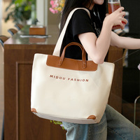 Sac fourre-tout en toile grande capacité avec bordure contrastée et doubles poignées pour emballage personnalisé, vente au détail, shopping et transport quotidien