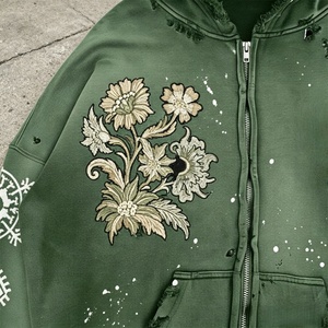 Nouveau Hoodie Zippé Homme Coupe Boxy 2026 Personnalisé, Oversize, Effet Délavé au Soleil, Délavé à l'Acide, Broderie et Imprimé, Ourlet Brut, Tendance - Product Image 2