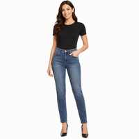 Jean droit vintage à taille mi-haute en maille côtelée à séchage rapide pour femme, coupe cheville, Cloud Over 30W / 29L