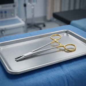 Porte-aiguille Mayo-Hegar en acier inoxydable avec manche doré, certifié CE Classe I, instrument manuel de chirurgie générale - Product Image 4
