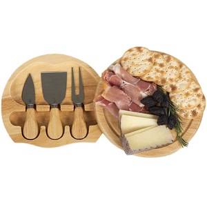 <b>Cheese</b> Board <b>Set</b> With <b>Knife</b> And Fork Portable Wooden <b>Cheese</b> Plate For Serving Snacks And Desserts - Product Image 3