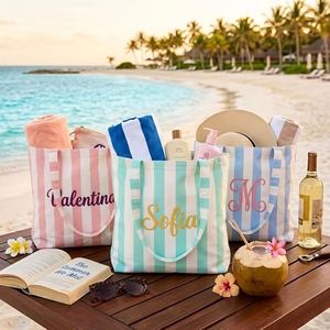 Personalized <b>Teacher</b> Casual Square Striped Tote Bag Custom Name Embroidery Large Canvas Beach Women <b>Teacher</b> Appreciation <b>Gift</b> - Product Image 4