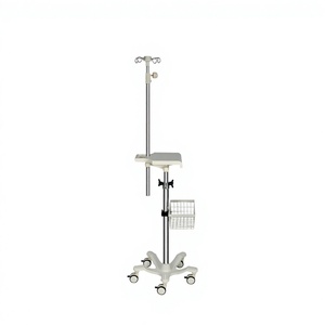 Soporte de aluminio tipo IV con bandeja y cesta para uso hospitalario - Product Image 1