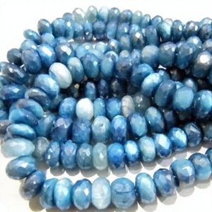 Perles de pierre de lune bleu topaze naturel, facettées en rondelle, revêtement AB, 8 mm, brin de 7 pouces - Product Image 1