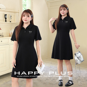 ชุดเดรสโปโลทรงเอสำหรับผู้หญิง Happy Plus รุ่นซัมเมอร์ เอวธรรมชาติ สีพื้น แขนสั้น ปกคอพับ ไซส์พลัส - Product Image 4