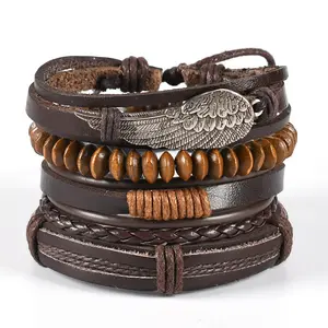 Europe and the United States new angel wing wing bracelet boys leather woven multi-layer retro wrist strap