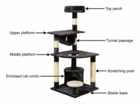 Arbre à chat multi-niveaux en velours doux et durable avec poteaux à gratter en sisal pour espace de jeu à domicile