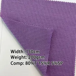 Miễn Phí Mẫu 200Gsmtr Gân Vải 80 Polyester 15 Rayon 5 Spandex Đàn Hồi 2*2 Gân Thời Trang Của Phụ Nữ Quần Áo Vải