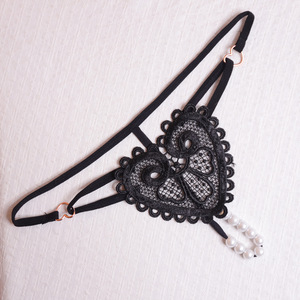 Ding Zhi Mei Lingerie sexy pour femmes, string en dentelle noire avec perle de massage, entrejambe ouvert, accessoire intime - Product Image 4