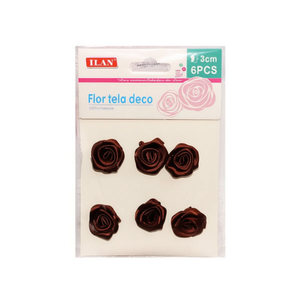 Fiore in Tessuto ILAN 3Cm 6 Pezzi Colore Caffè Rosa Decorativa per Artigianato - Product Image 1
