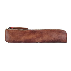 Estuche para lápices de cuero genuino hecho a mano, bolsa de papelería con apertura con cremallera de piel de vaca para uso escolar y de oficina, Color sólido - Product Image 5