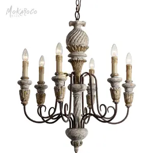 French creative retro wrought iron chandelier American country solid wood lighting candles living room staircase lights