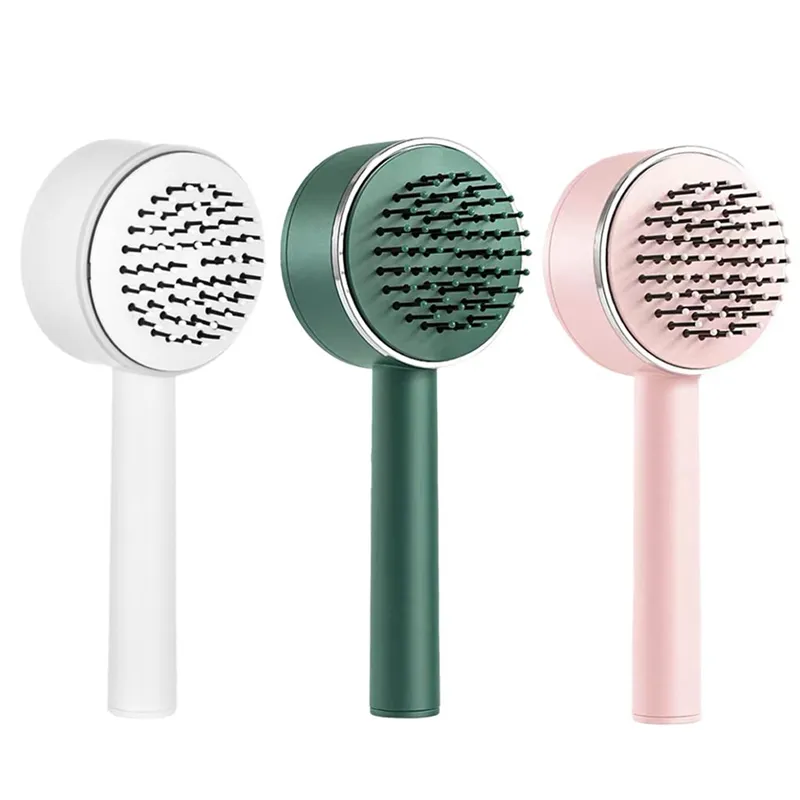 Top Seller 3D Round Paddle Hair Brush One Click Self cleaning Hair Comb Brush Detangler Styling Brush Private Label