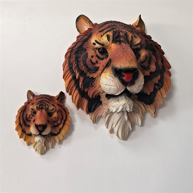Hot Sale 3D Animal Head Wall Decor Tiger Lion Head Wall Mount Resin Sculpture 2 Sizes Realistic Wildlife Decor for Home Bar