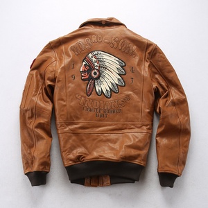 Personnalisé hiver indien G1 pilote Bomber en cuir véritable hommes brodé laine col mince mode haute qualité en peau de mouton vestes - Product Image 4