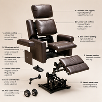 Fauteuil inclinable électrique marron avec fonction de levage, siège motorisé rembourré, confort pour personnes âgées