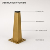 Pied de table conique doré en métal, base carrée pour projets de tables d'hôtel