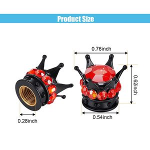 Tapa de válvula con forma de corona y diamantes incrustados para neumáticos de coche y bicicleta, ajuste universal, diseño de gema roja de plástico. - Product Image 2